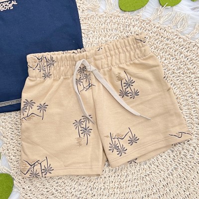 Conj. Camiseta Tropical Boys e Bermuda - Marinho e Caramelo